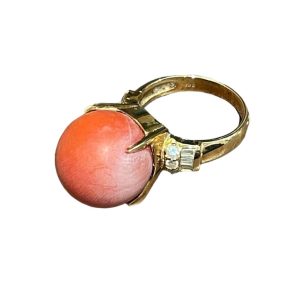 K18 珊瑚 メレダイヤ リング