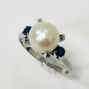 K14WG パール4.5ct&サファイア0.4ct付きリング