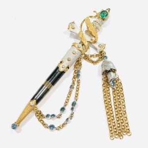 K18ハーフPt900 ダイヤモンド0.60ct エメラルド0.40ct サファイア0.11ct ブローチ