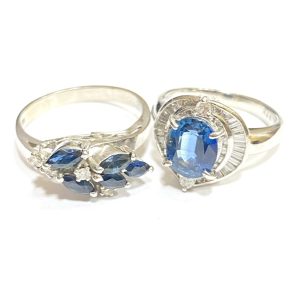 Pt900　サファイア、メレダイヤ　リング　1.68ct、06ct