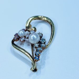 K18 18金 パール&メレダイヤモンド ブローチ