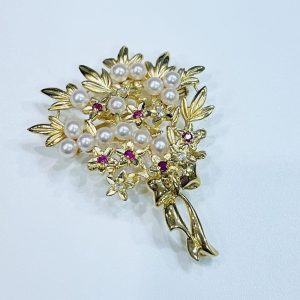 K18 ルビー＆メレダイヤモンド　ブローチ