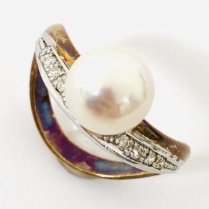 K18Pt850 パール2.5ct&メレダイヤ0.1ct付きリング