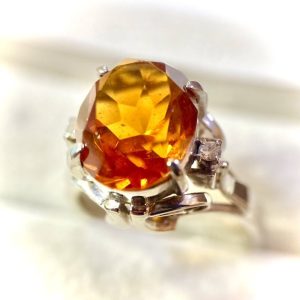 Pt900 シトリン メレダイヤ リング