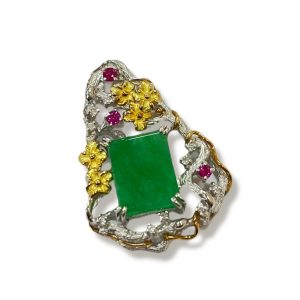 Pt900 K18 コンビ 翡翠 ルビー メレダイヤ トップ