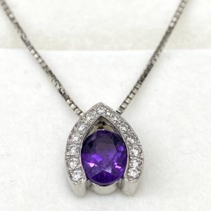 K18WG 18金ホワイトゴールド ネックレス アメジスト ダイヤ