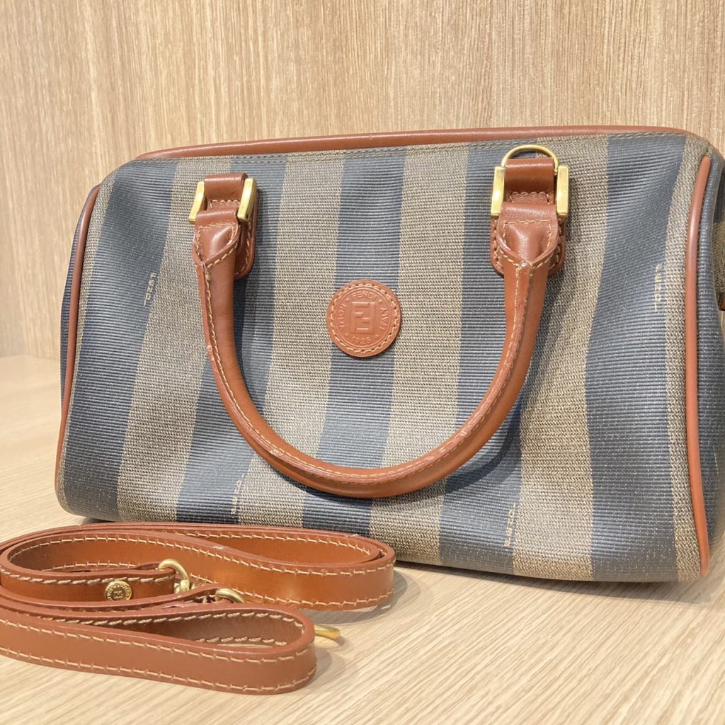 極美品✨ フェンディ ハンドバッグ ペカン柄 ストライプ PVC ミニ  