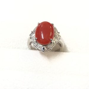 Pt900 サンゴ メレダイヤ リング