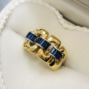 K18/Pt900 サファイヤ付きコンビリング