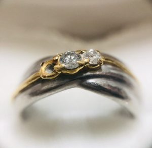 K18/プラチナ850 コンビ ダイヤモンド0.22ct付き リング