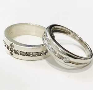 K18WGメレダイヤ付きリング&Pt900 メレダイヤモンド付きリング