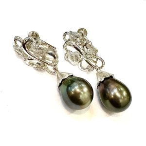 K14WG パール メレダイヤ イヤリング ホワイトゴールド