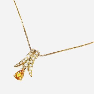 K18 メレダイヤ0.42ct シトリン0.74ct付 ネックレス