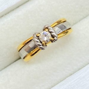 K18 18金 Pt900 プラチナ900 コンビ ダイヤ リング
