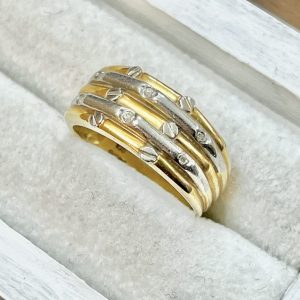 K18 Pt900 リング ダイヤモンド 金ベース ハーフ プラチナベース