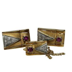 K18/Pt900 ルビー カフス・タイピン