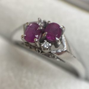 K14WG ホワイトゴールド メレダイヤ ルビー リング