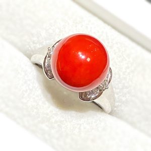 Pt900 珊瑚 メレダイヤ リング