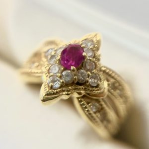 K18　18金　ダイヤモンド　ルビー　リング　指輪