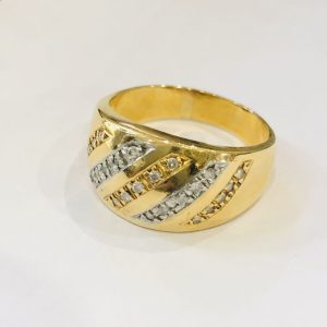 K18/Pt900 コンビリング メレダイヤモンド付き