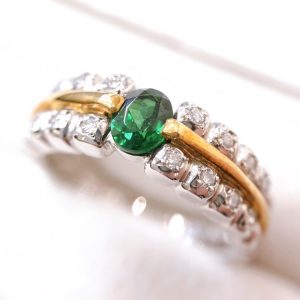 Pt900/K18 グリーンガーネット コンビリング