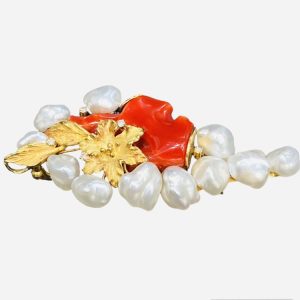 K18 18金 ブローチ サンゴ メレダイヤ ケシパール アクセサリー