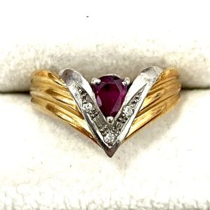 K18Pt900 ルビー＆メレダイヤ付きリング