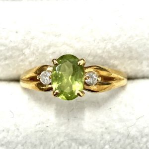 K18 ペリドット&メレダイヤ付きリング