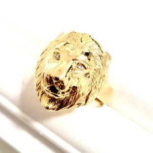 K18 ライオンモチーフ メレダイヤリング 指輪 アクセサリー