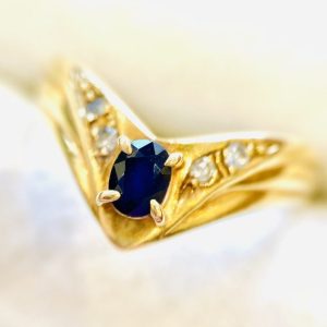 K18 サファイヤ0.2ct メレダイヤ0.02ct リング
