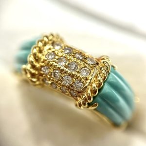 K18 ターコイズ メレダイヤリング 0.25ct