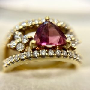 K18　18金　ピンクトルマリン　ダイヤモンド　メレダイヤ　リング　指輪