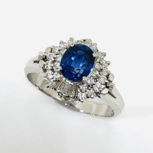 Pt900 サファイア1.14ct＆メレダイヤ0.37ct付リング