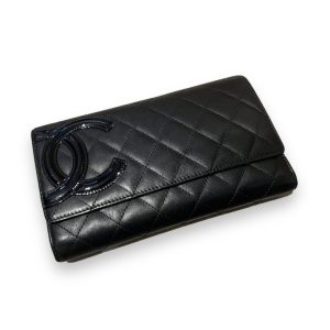 CHANEL　マトラッセ　カンボンライン　三つ折り財布　ブラック