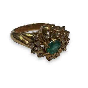 K18　エメラルド・メレダイヤ付きリング　