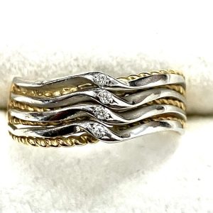 K18/Pt850 メレダイヤ付きコンビリング