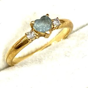 K18 ハートシェイプアクアマリン&メレダイヤ付きリング