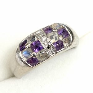 K18WG 18金 ホワイトゴールド メレダイヤ アメジスト リング