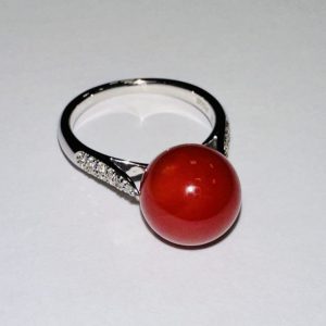 Pt900 珊瑚 メレダイヤモンド リング