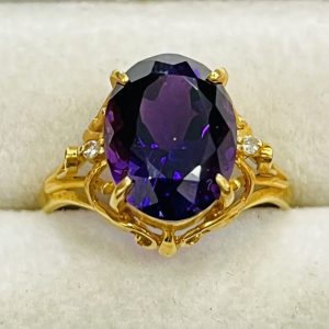 K18(18金) アメジスト メレダイヤモンド付き リング アクセサリー