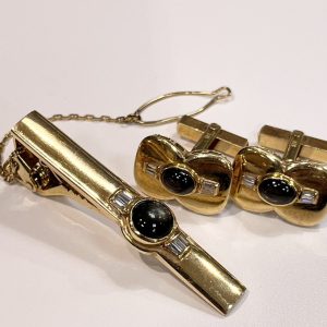 K18 18金 スターサファイア付き ネクタイピン・カフスセット