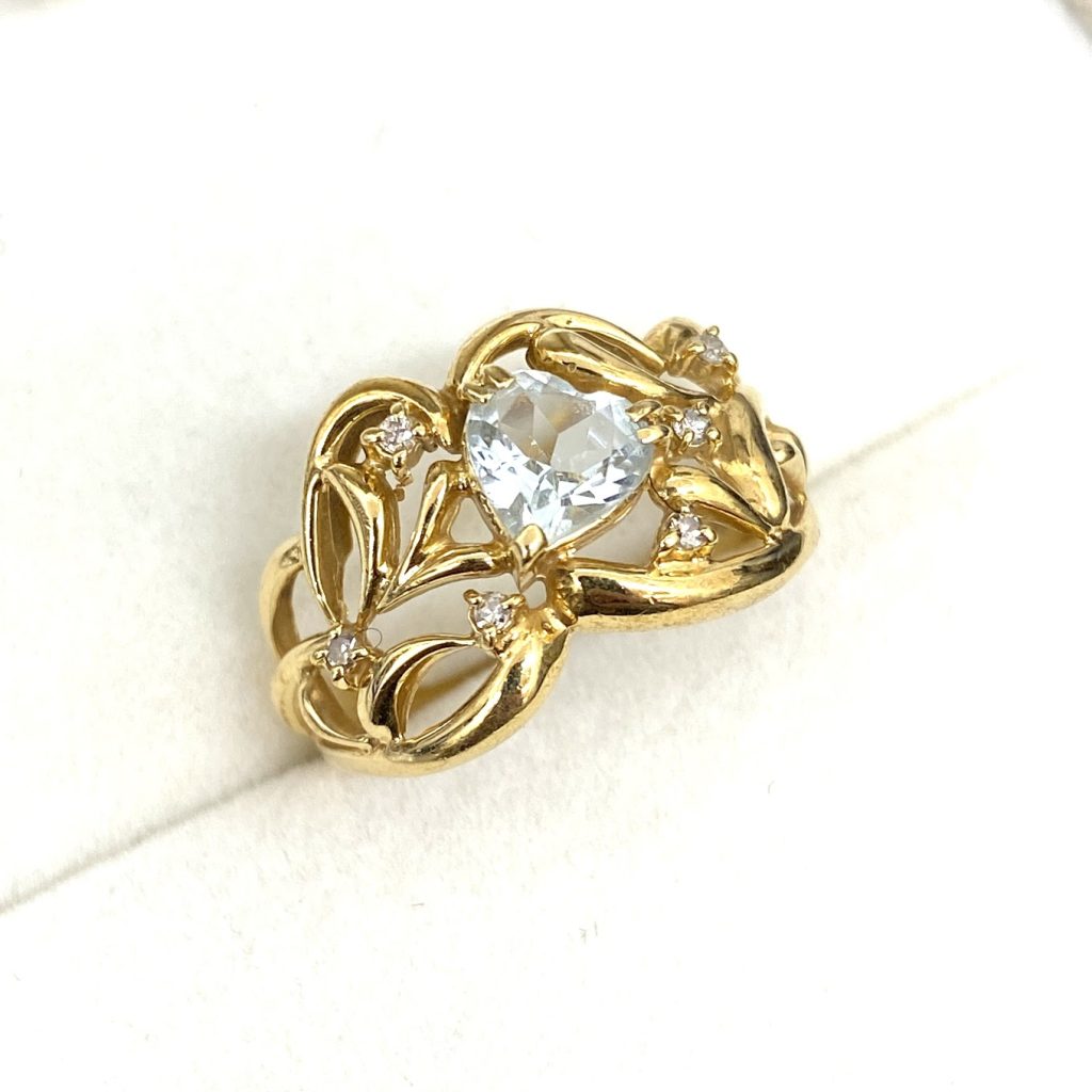 K18 18金 アクアマリン メレダイヤ リングの買取実績 | 買取専門店さすがや