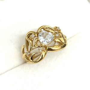 K18 18金 アクアマリン メレダイヤ リング