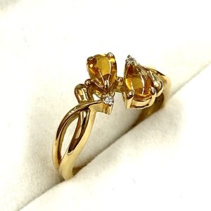 K18 18金 シトリン メレダイヤ リング