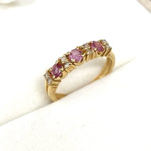 K18 18金 ピンクサファイア メレダイヤ リング