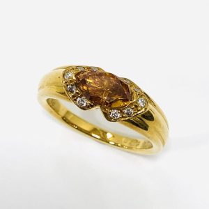 K18 ブラウンダイヤモンド0.77ct＆メレダイヤ0.14ct付きリング