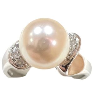Pt900 プラチナ900 パール メレダイヤ付き リング 指輪