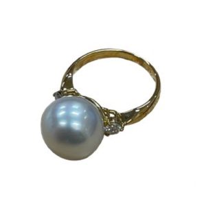 K18/18金 メレダイヤ付 パール リング