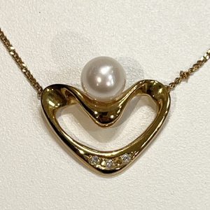 K18 18金 パール・メレダイヤモンド付きネックレス