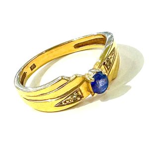 K18 サファイア メレダイヤ付きリング